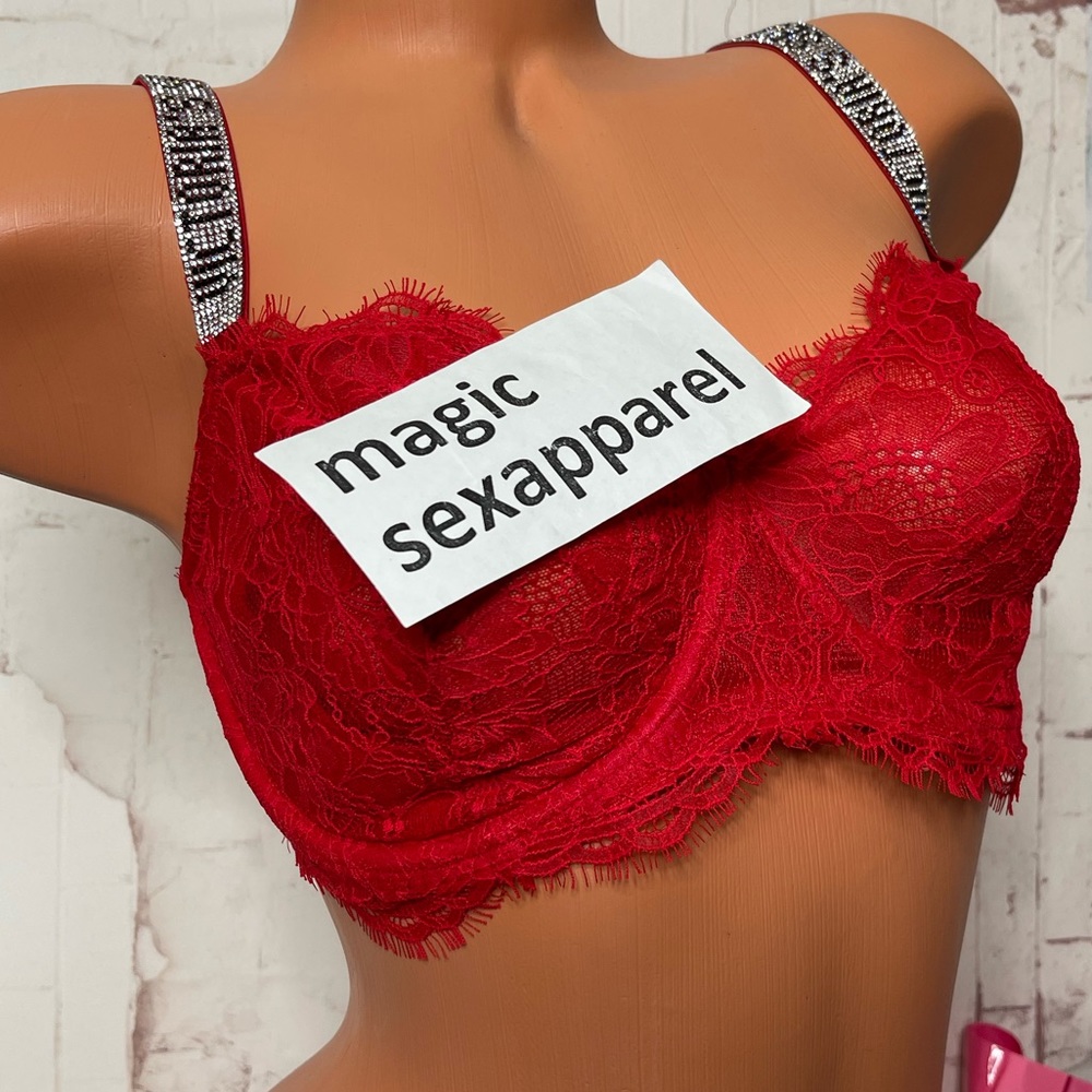 VS 36B 38DD SHINE STRAP CRYSTAL EMBELLISHED BRA LACE WICKED BLING ADJUSTABLE